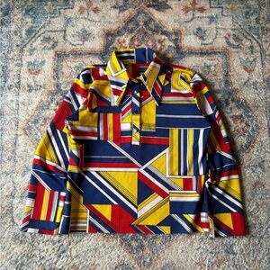 Vintage 70s Colour Blocking Cropped Henley Shirt Medium